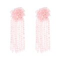Handmade Jewelry Braided Shiny Pink White Rainbow Rhinestone Earrings With Tassel