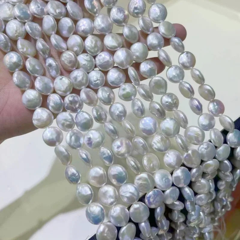 High Quality Natural Fresh Water Pearl Stands Round Coin Shape Strand Loose Beads for DIY Women Necklace Making
