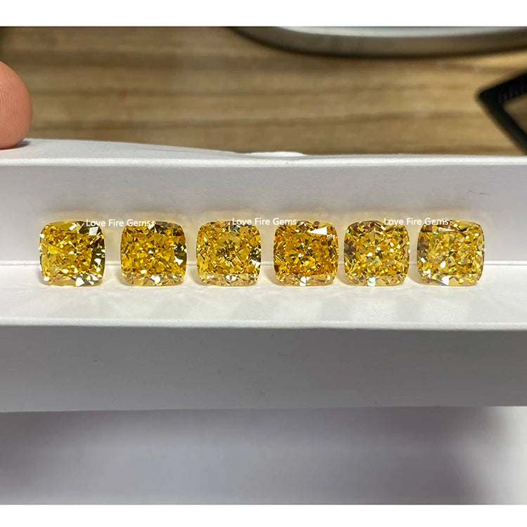 4K Crushed Ice Cut Loose Gemstone Cushion Cut Cz Gems Fancy Yellow Synthetic Stone Cubic Zirconia MegaBDM
