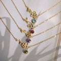Stainless Steel Colorful Round Zircon Birthstone and Birth Flower Pendant Bracelets Gold Plated Birth Floral Charms Bracelet
