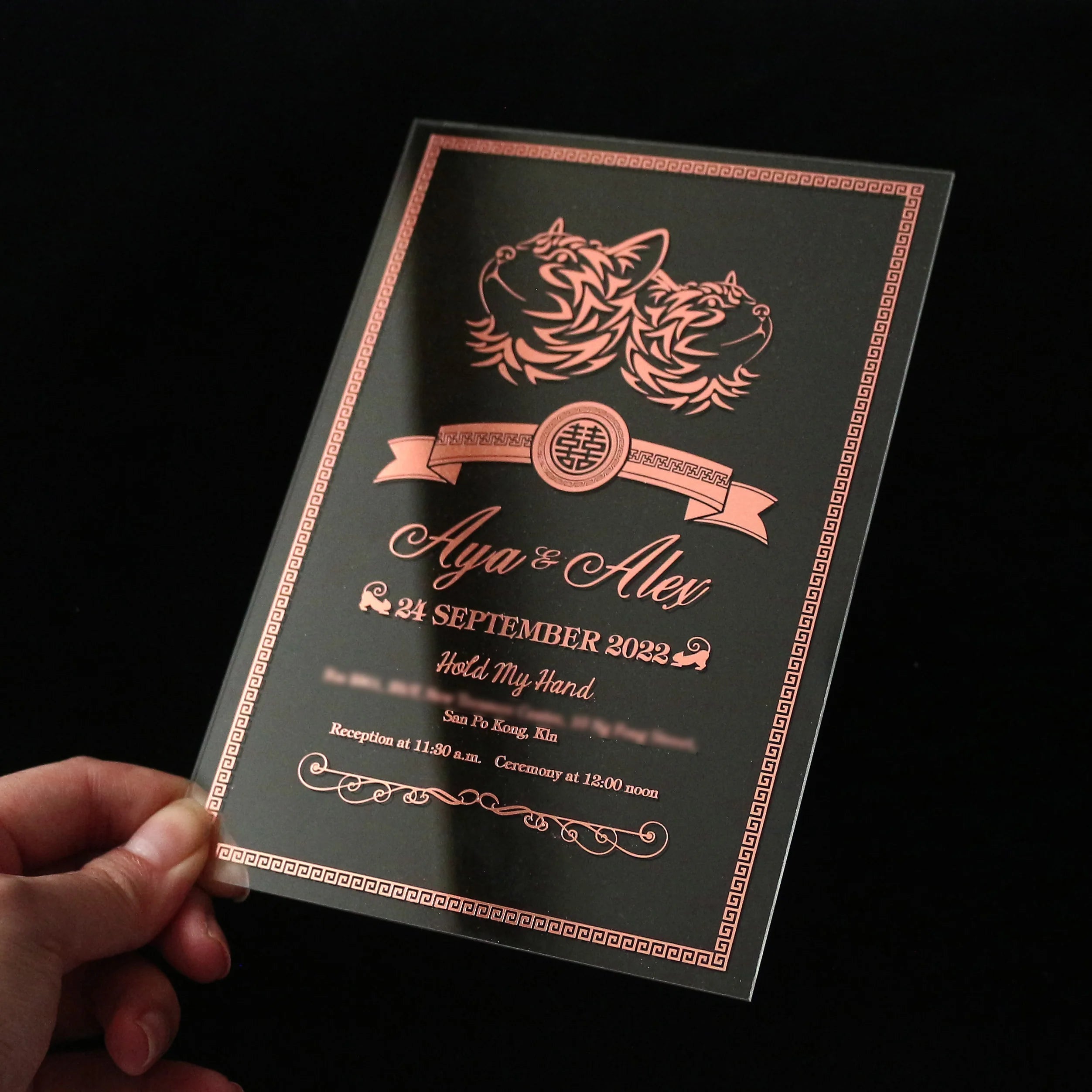 Custom Luxury Rectangle Clear Acrylic Invitation Card Wedding Invitations with Velvet Box for Wedding Event