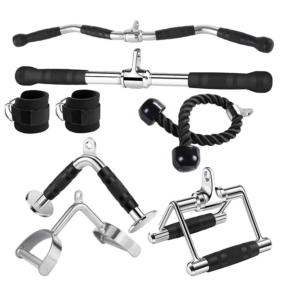 Fitness Workout Pulley System Gym Cable Machine Attachments Tricep Biceps Curl Lat Pulldown Bar