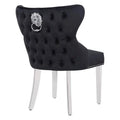 XINMOLL Wedding Chairs Black Velvet Lion Tufted Knockerback Dining Chair with Stainless Steel Chrome Silver Legs