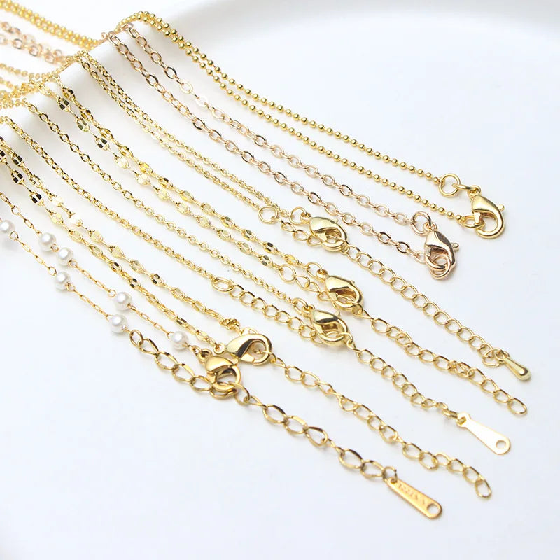 Popular Multistyle Snake Bone Necklace Gold Plated Bulk Ball Lip Pear Bead Cross Chain for Jewelry Making Supplier