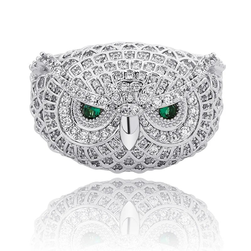 Drop Shipping Owl Shape Animal Rings Iced Ring Hip Hop Rapper Gemstone Jewelry for Men 14k Gold Plated Cz Stone Rings