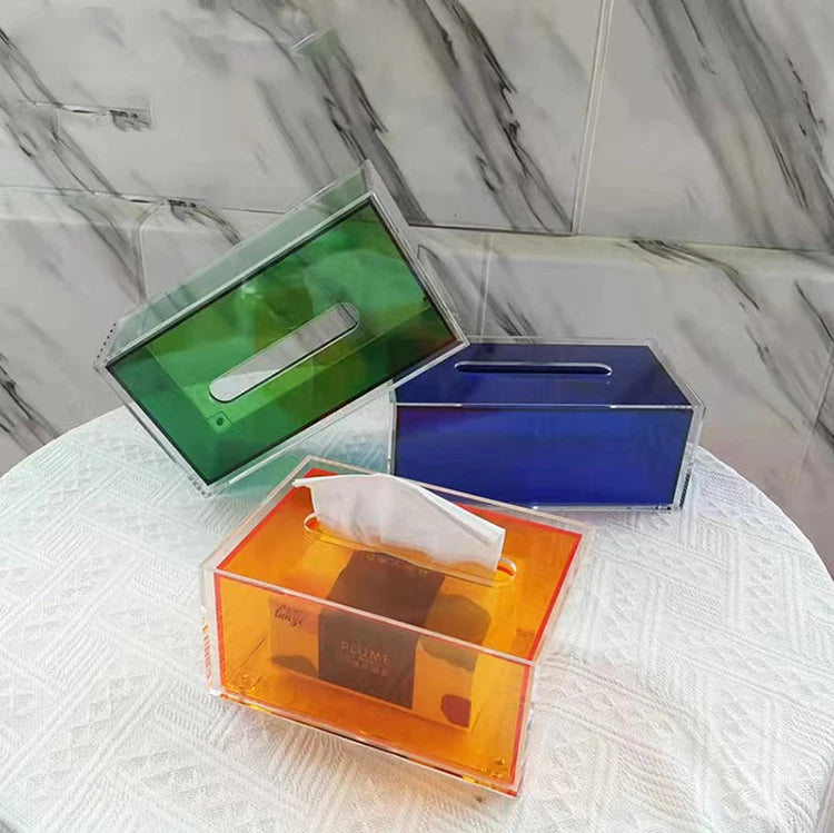 Wholesale Iridescent Transparent Acrylic Tissue Cube Arabic Custom Logo Option Available