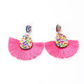 Ins Style Bohemian Water Drops Colorful Seed Bead Handmade Fan Shape Statement Stud Tassel Earrings for Wedding Party Gift