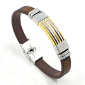 Trending Jewelry Geometry Brown Imitation Leather Double-color Stainless Steel Bracelet for Men