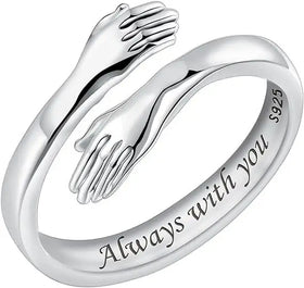 Rainbowking S925 Sterling Silver Forever with You Embrace Ring for Women Simple Fashion European American Style Wedding Ring