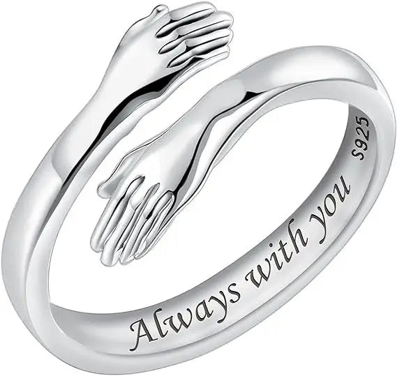 Rainbowking S925 Sterling Silver Forever with You Embrace Ring for Women Simple Fashion European American Style Wedding Ring