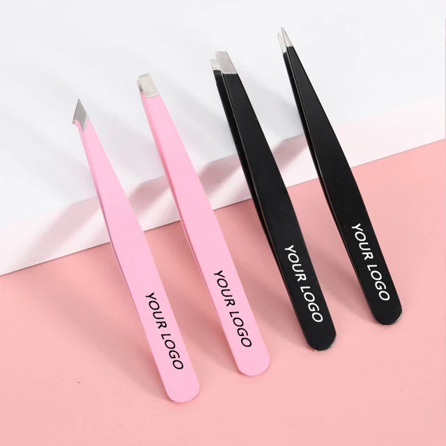 Private Label 4pcs Eyebrows Tweezers Kit Professional Tweezers Set for Ingrown Hair Facial Hair Removal(Black&Pink)