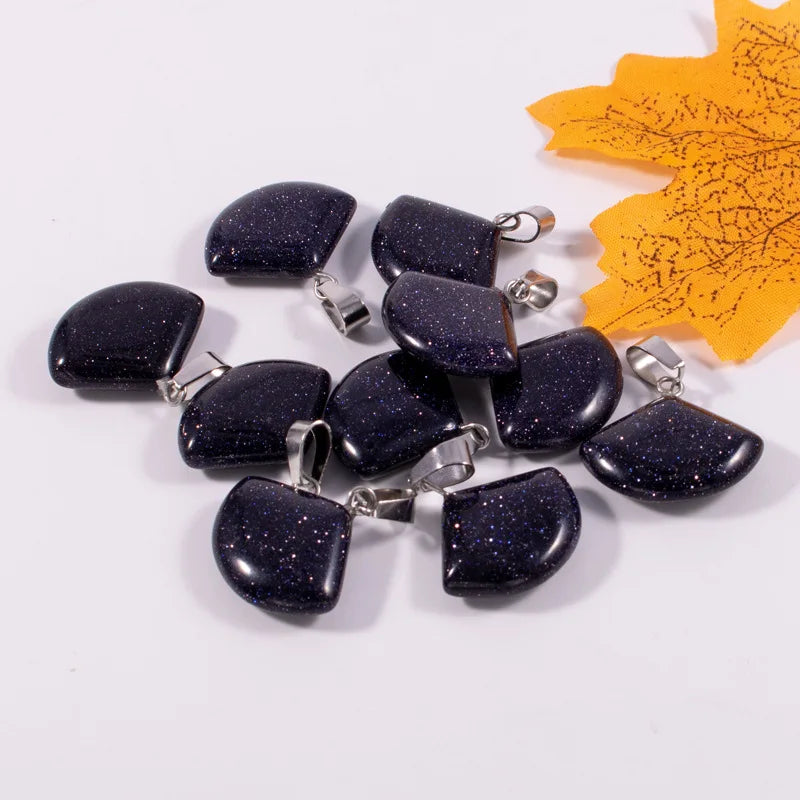 Huiying Factory Direct Sales Healing Crystal Stones Blue Sand Stone Sector Pendant Jewelry