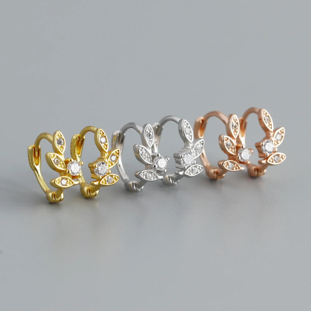 Dropshipping 925 Sterling Silver Irregular CZ Diamond Leaf Shape Gold Plated Hoop Earring Jewelry for Women