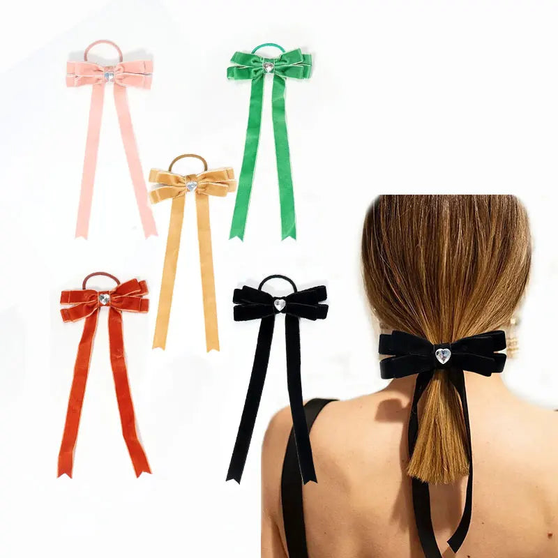 B.PHNE Fashion Accessories Designer Velvet Hair Ties with Bow Butterfly Bowtie Scrunchies Hair Rubber Elastic Hair Bands