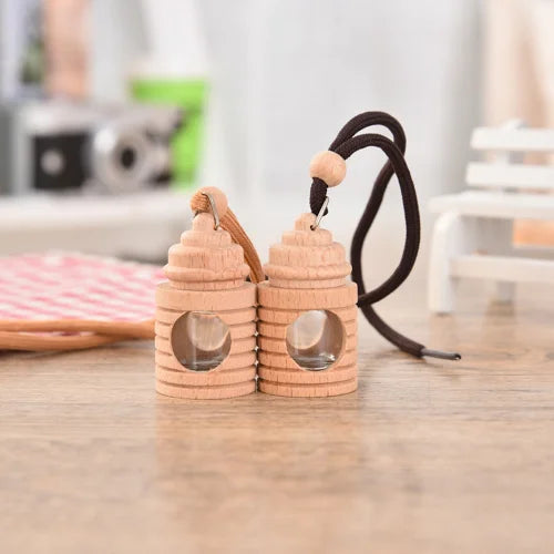 5ML Beech Wood House Type Car Perfume Bottle Car Pendant Glass Aromatherapy Bottle