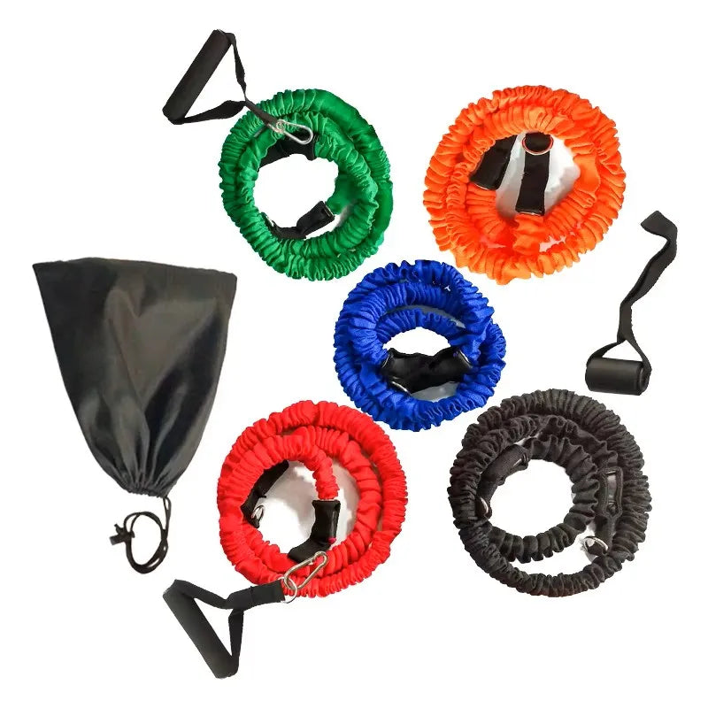 TTSPORTS 11 PCS Nylon Sleeves Resistance Bands Tubes Set With Handles Door Anchor Ankle Straps Travel Carry Bag