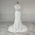 Real Photos Elegant Cap Sleeve Appliques A-line Lace Wedding Dress Gown for Woman Side Split Soft Chiffon Bride Gown for Wedding