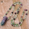 Rainbow Fluorite Mala Bead Knotted Necklace Classic Fashion Jewelry Silver Plated Wedding Party Gift to Her