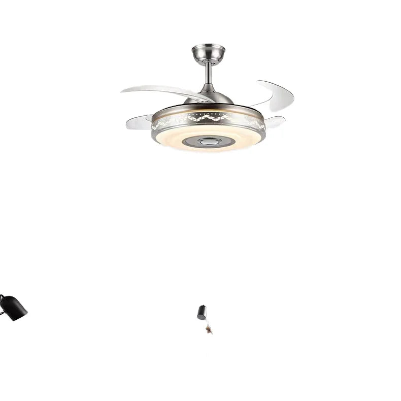 Modern 42 Inch LED Invisible Pendant Lamp Black Retractable Intelligent Remote Control 220V LED Ceiling Fans for Living Room