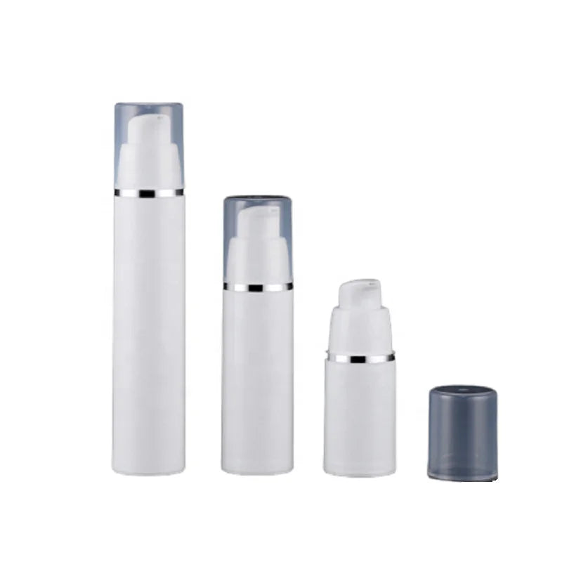 White PP Airless Pump Bottle Gold Silver Ring Lotion Dispenser Skincare Vacuum Container 15 30 50ml Airless Cosmetic Bottle