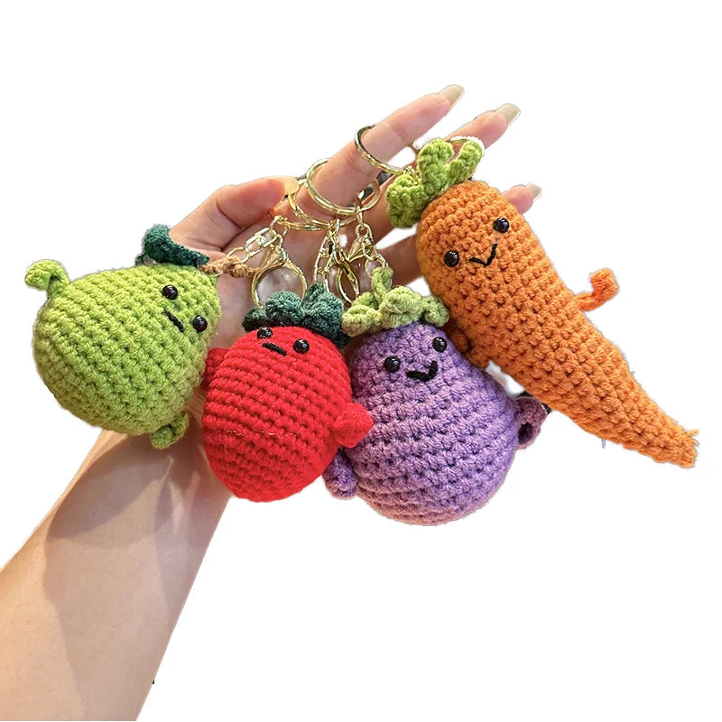 Handmade Amigurumi Fruit Vegetable Keychain Knitted Cute Crochet Key Pendant Bag Decoration Woven Anime Pig Gift Accessory