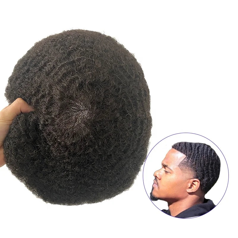 Afro Curl Unit Piece Replacement System Black Mens Toupee  Afro All French Full Lace Human Hair Toupee for Black Men