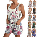 Summer Women European and American New Casual Positioning Print V-Neck Strap Pocket Jumpsuit
