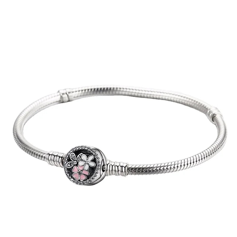 925 Silver Bead Bracelet Pretty Flower Rhodium Plated Classic Religious Style for Wedding Party Gift Featuring Zircon Pearl Main