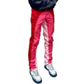 KY Skinny Zipper Fly Patchwork Fabric Cotton Raw Edge Bottom Color Block Pants Stacked Sweat Pants
