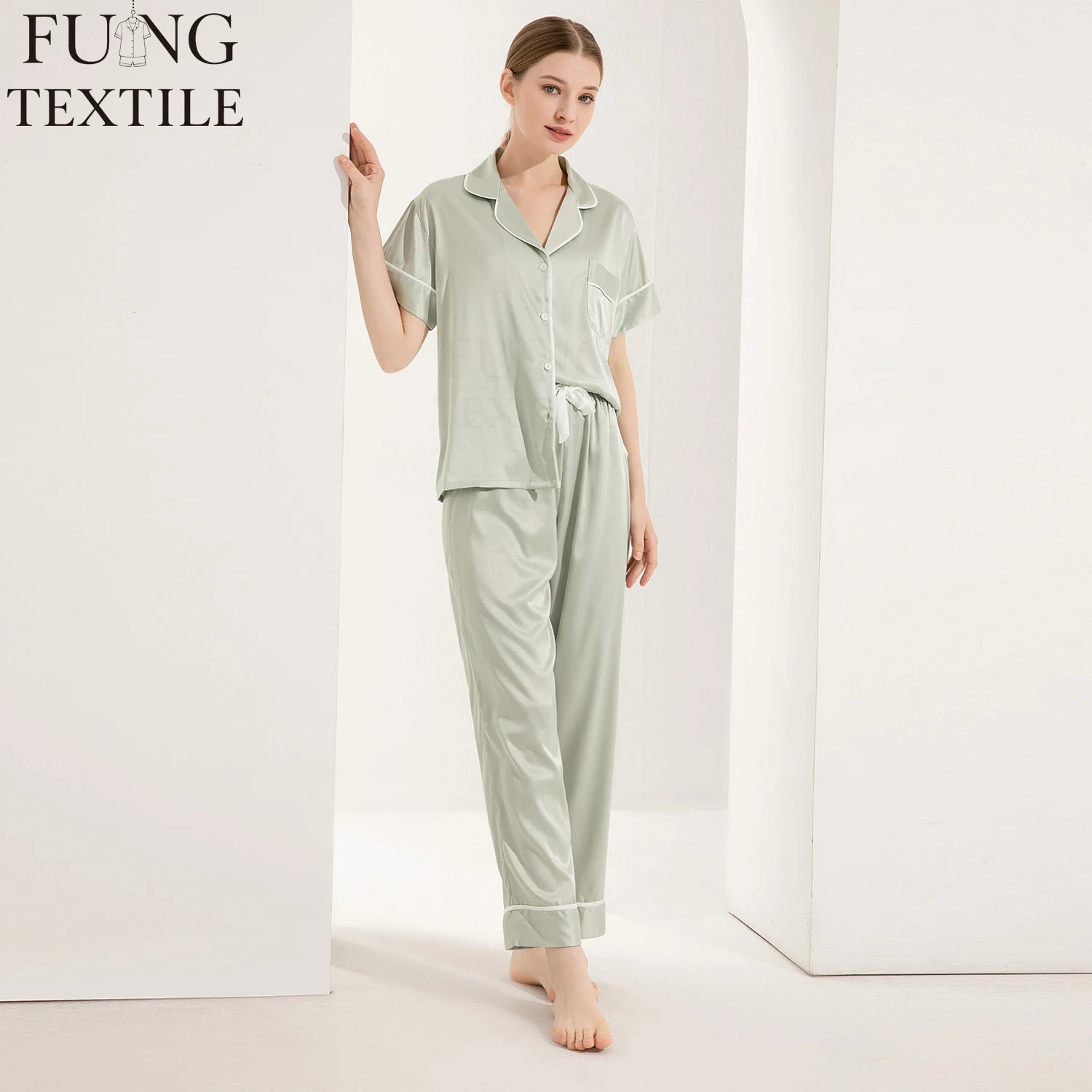FUNG 6028 In Stock Satin Pajamas For Women Set Wholesale Custom Bridal Sleepwear