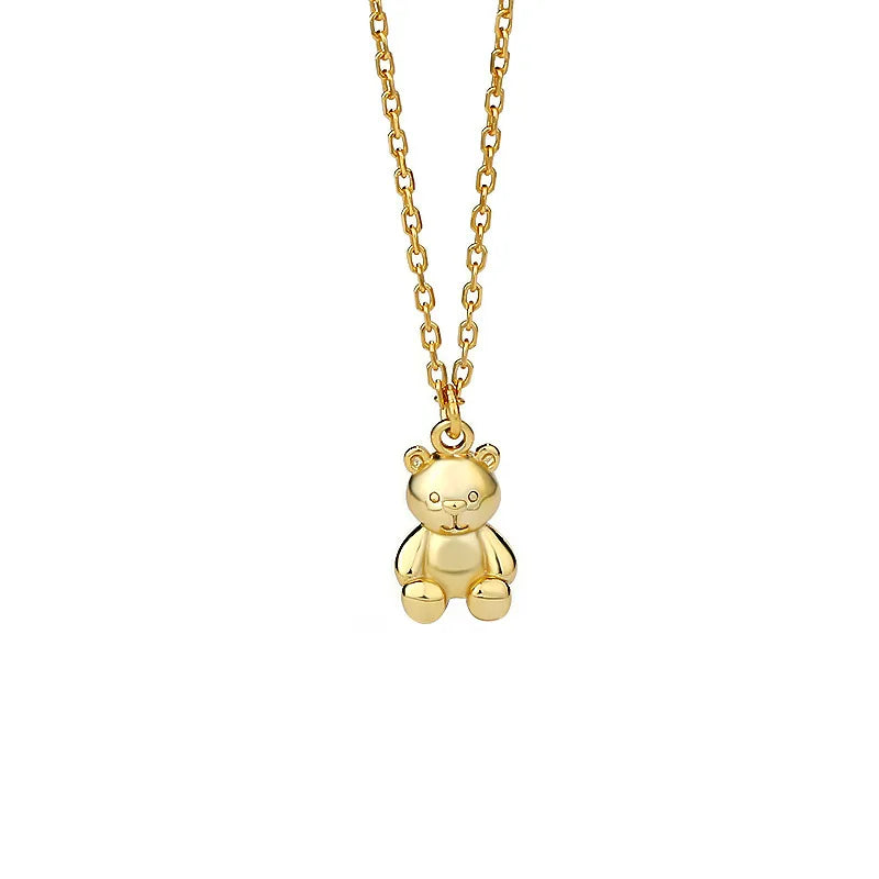 Daidan Silver Necklace 925 Gold Plated Pendant Bear Charm Animal Pendant Cute Necklaces for Ladies