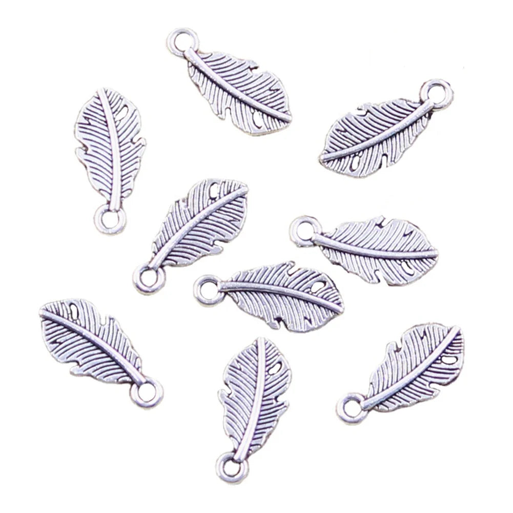 Charms Feather Leaf 14x7mm Antique Silver Color Pendants Making DIY Handmade Tibetan Finding Jewelry