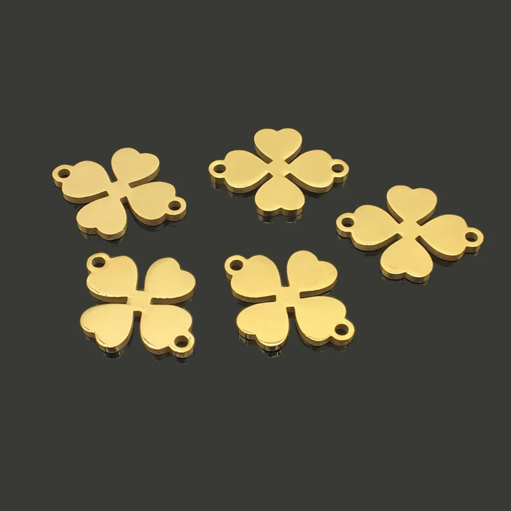 18K Gold Stainless Steel Four-leaf Clover Pendant Charm Double Hole 16 mm KA2204068 for Bracelet Jewelry Findings Components