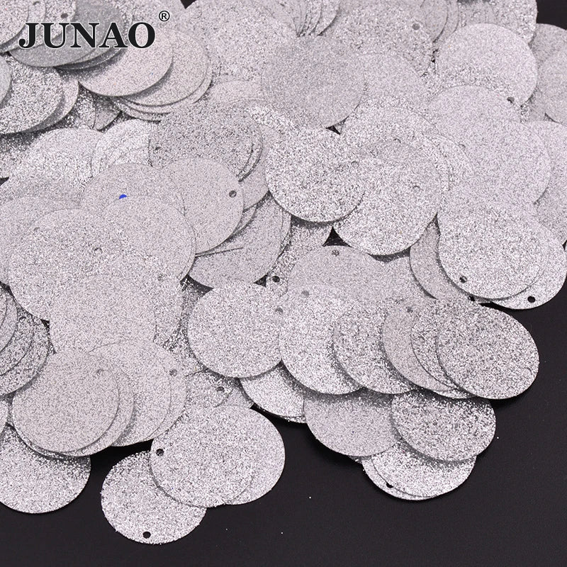 JUNAO Factory Wholesale 18mm Loose Flat Round Paillettes 500g Sil Ver Sew on Large Sequins for Earring Pendant