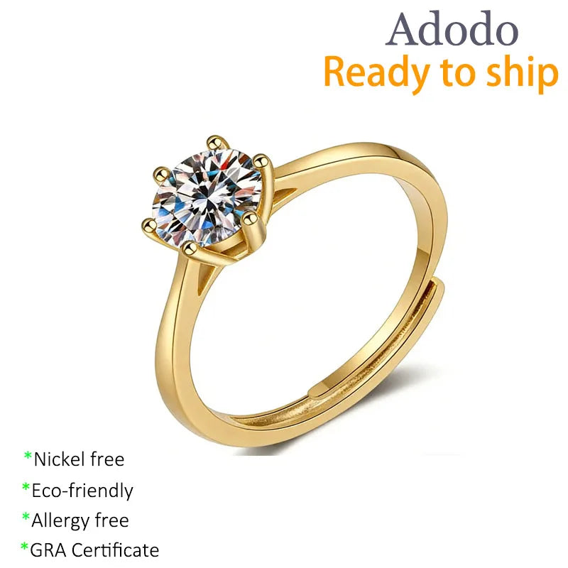Adjustable Open Jewelry Accessories Wholesale 925 Silver 18K Gold Plating Six-claw Fashion Moissanite Ring Wholesale for Women