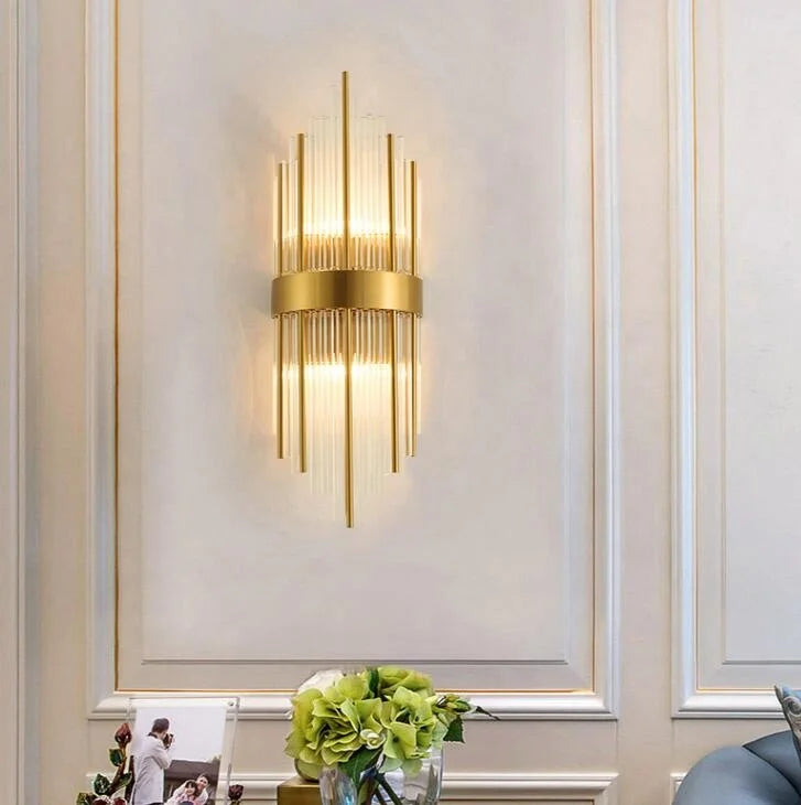 Modern Wall Light Titanium Gold Crystal Indoor Lighting Bedside Hallway E14 Metal Wall Lamp 45cm Height Customizable Logo