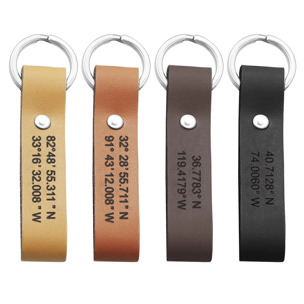 Wholesale Fashion Real Cowhide Genuine Leather Keyring Jewelry Men's Car Key Ring Engraved with Valentine's Day Key Chain