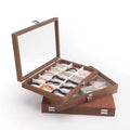Dark Walnut Color Wood With White Leather Interior Jewelry Set Display Box Organizer Case With Glass Lid