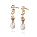 LOZRUNVE 925 Sterling Silver Fashion Fine 18k Gold Plated Pearl Drop Wave Earring Jewelry