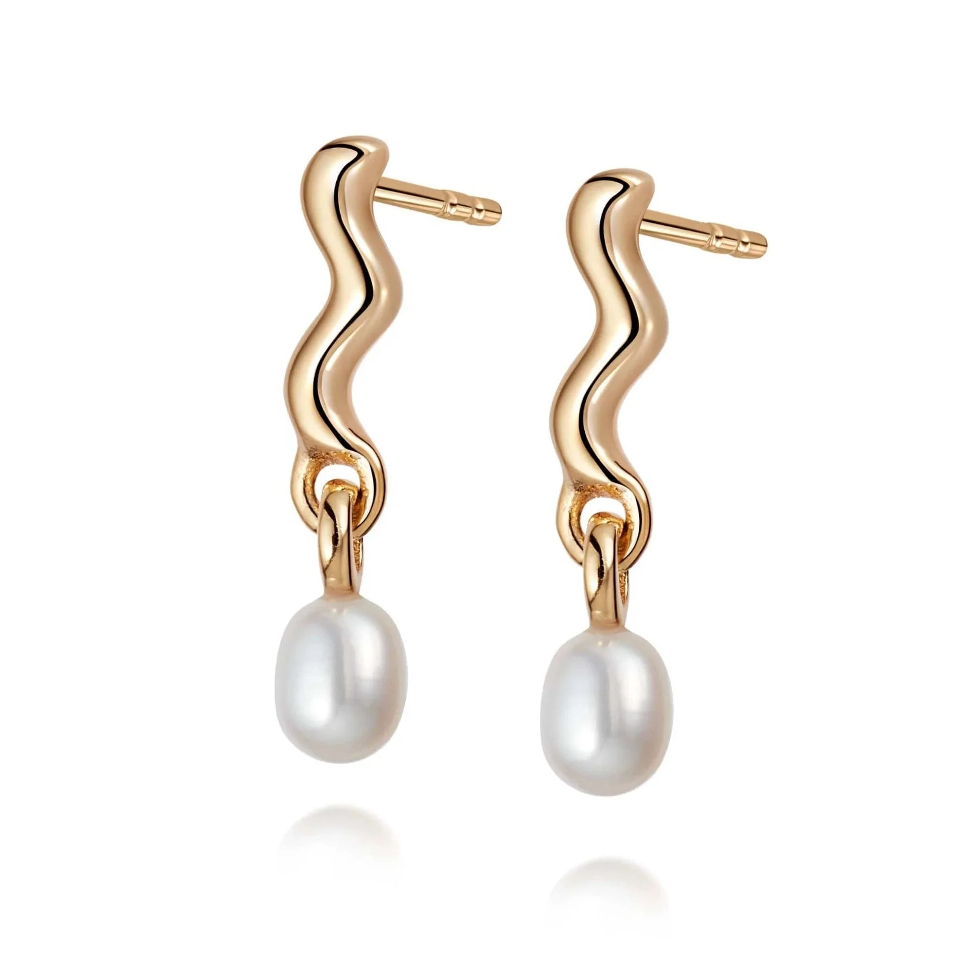 LOZRUNVE 925 Sterling Silver Fashion Fine 18k Gold Plated Pearl Drop Wave Earring Jewelry