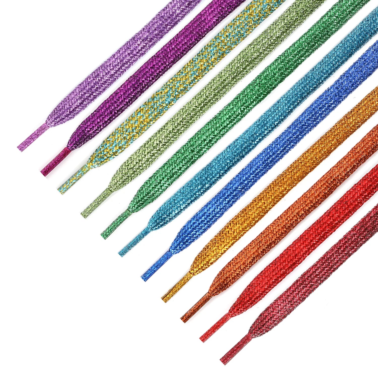 10mm Flat Glitter Sneaker Shoe Laces Shiny Polyester for Athletic Running Shoes with Shiny Glitter Effect