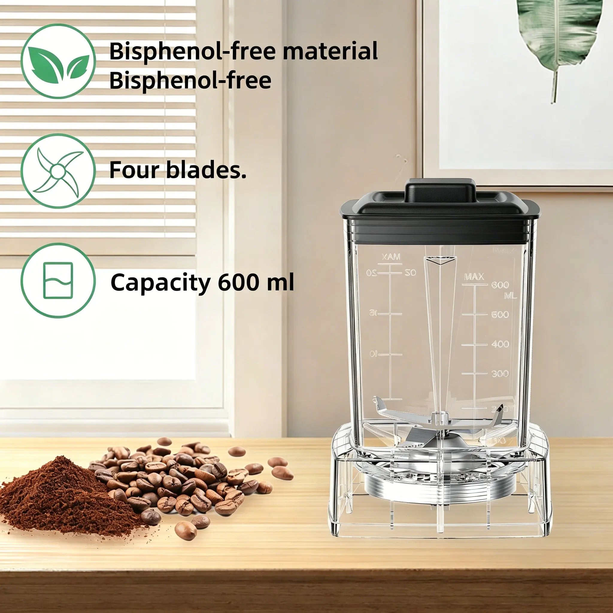 600ml Dry Grinding Cup Jar for BioloMix Blenders BPA-Free 4 Blades Replacement Part Compatible with T5600 T5300 T5200 Blender