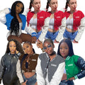 Women's 380 Gsm Baseball Fleece Cropped Jacket Long Sleeve Button Stand Collar PU Leather Custom Logo Printing for Autumn