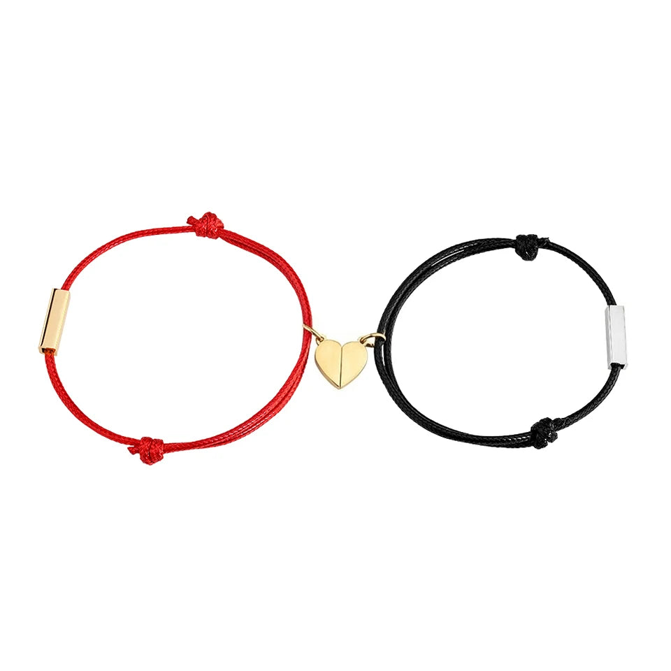 1 Pair Personalized Custom Name Date Couple Bracelets Mutual Attraction Rope Braided Bangle With Magnetic Bell  for Lover Gift
