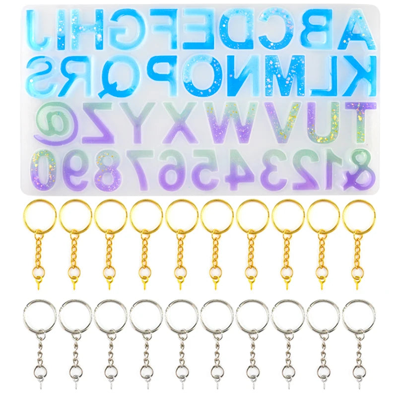 DM027 Reverse Alphabet Letter Epoxy Resin Mold Silicone DIY Keychain Pendant Resin Mould Jewelry Making Craft Accessories