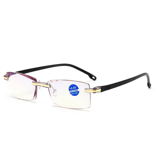 Fashionable Men & Women Frameless Reading Glasses TR90 Plastic Titanium Diamond Cut Reading Glasses Anti-Blu-Ray