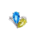 Fancy Platinum PT950 Engagement Wedding Ring New Design Big Stone Pear Cut for Swiss Blue Topaz Peridot for Women Rhodium Partie