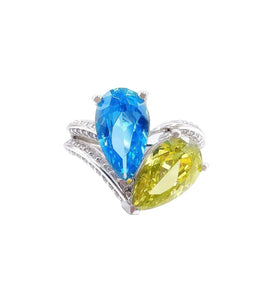 Fancy Platinum PT950 Engagement Wedding Ring New Design Big Stone Pear Cut for Swiss Blue Topaz Peridot for Women Rhodium Partie