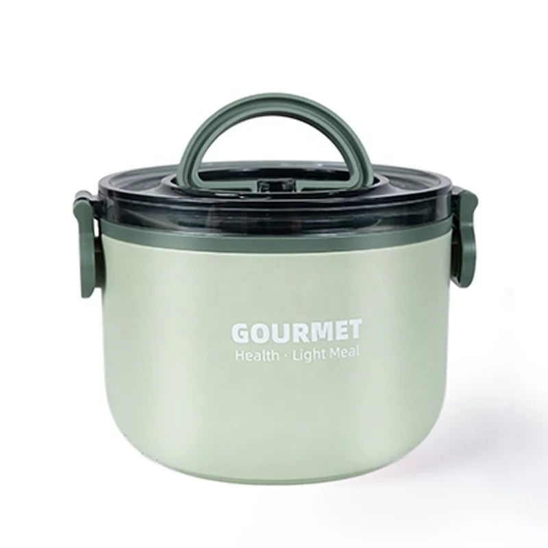 Best Selling 1000ml 304 Stainless Steel Kids Lunch Box Single Tier Microwavable Round Metal+Plastic Adult Portable
