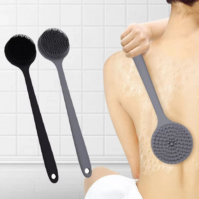 Multi-Functional Long-Handle Bath Brushes Soft Silicone with Konjac Sisal Hemp Bristles for Body Scrub & Bathroom Cleaning